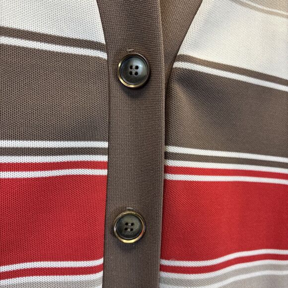 True Vintage 60s 70s Rust Orange Brown Cardigan Jacket Striped W’s S Disco Retro - Picture 2 of 11